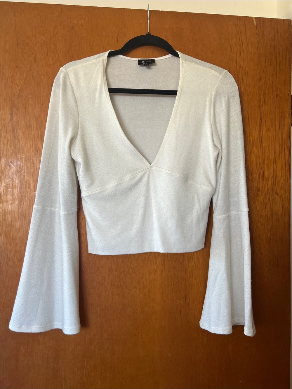 Bardot White V-Neck Bell Sleeve Crop Top - Women